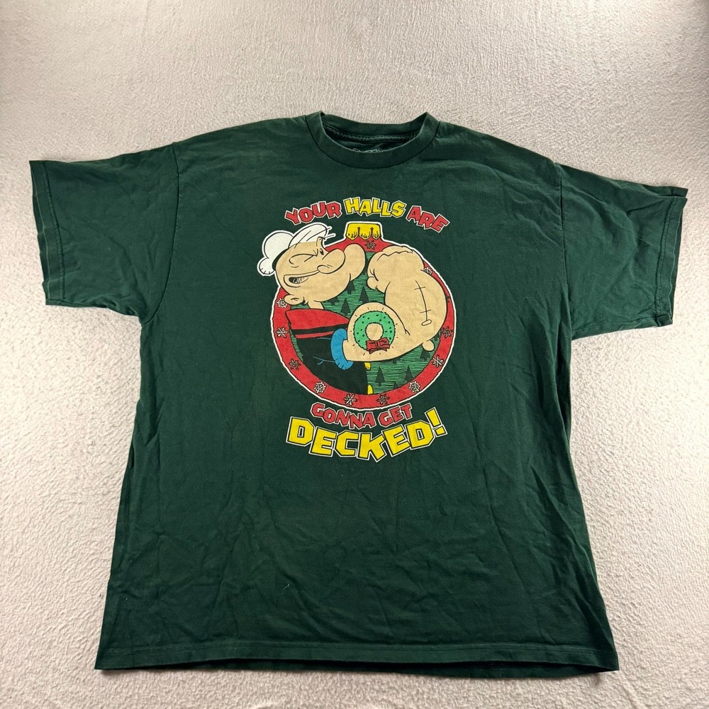 Popeye T Shirt Mens‎ XL Green Graphic Your Halls Are Gonna Get Decked Christmas